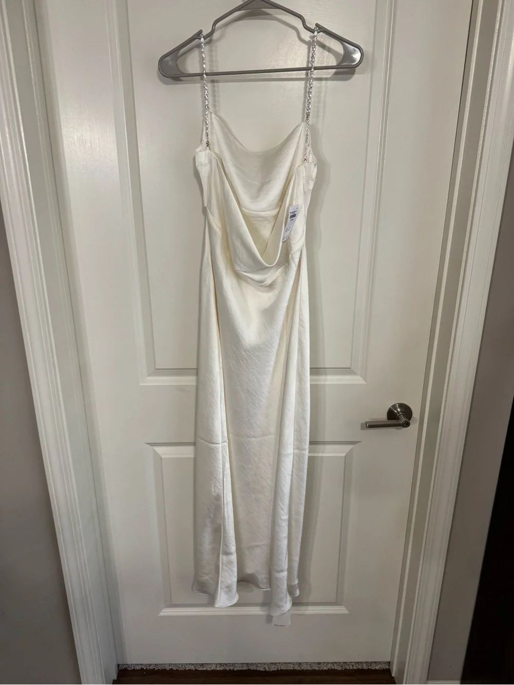 Abercrombie & Fitch White Satin Maxi Slip Dress with Chain Straps